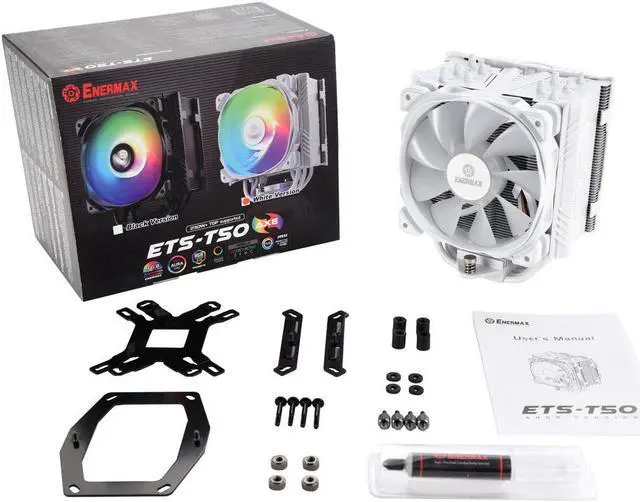 Alt view image 7 of 7 - Enermax ETS-T50 Axe ARGB White CPU Air Cooler, 230W+ TDP for Intel/ AMD Universal Socket, AM4 / LGA 1700/1200/1151, 5 Direct Contact Heat Pipes, 120mm PWM Fan LGA 1700 Ready - White