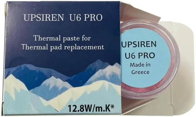 Main image of UPSIREN U6 PRO 50g jar Thermal putty for thin heat sinks in gaming laptops and compact systems. Soft, lightly tacky compound for tight layouts; ideal layer thickness ~12 mm; targets GDDR6 VRAMs