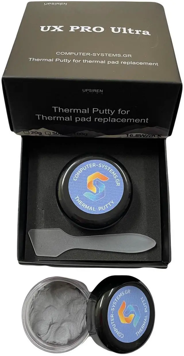 Alt view image 5 of 7 - UPSIREN UX PRO Ultra 50g jar High-viscosity nonconductive thermal putty for 24 mm gaps. Hand moldable compound for water cooling plates, desktop GPUs and consoles; 16.8 W/m·K*.