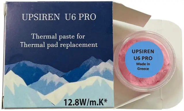 Main image of UPSIREN U6 PRO 20g jar Thermal putty for thin heat sinks in gaming laptops and compact systems. Soft, lightly tacky putty that levels mixed heights and stays in place; ideal layer thickness ~12 mm.