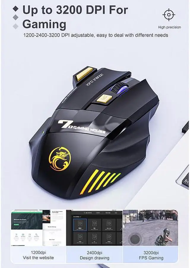 Alt view image 7 of 7 - iMICE GW-X7 7-button Silent Rechargeable Wireless Gaming Mouse with Colorful RGB Lights