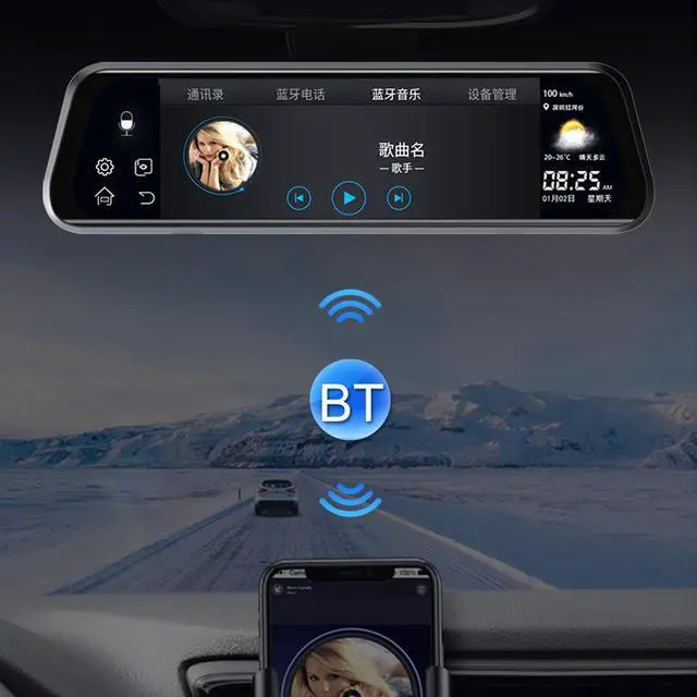 Alt view image 4 of 7 - D95 1280P 10 inch AR Navigation Rearview Mirror Driving Recorder, Zhanrui SL8541E Processor