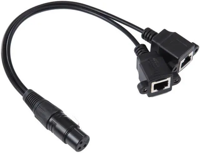 Main image of 3-pin XLR Female to 2 x RJ45 Female Ethernet LAN Network Extension Cable, Cable Length: 30cm(Black)