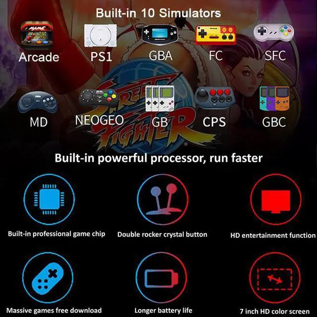 Alt view image 6 of 7 - Powkiddy X12 Plus Retro Classic Games Handheld Game Console with 7 inch HD Screen & 16GB Memory, /