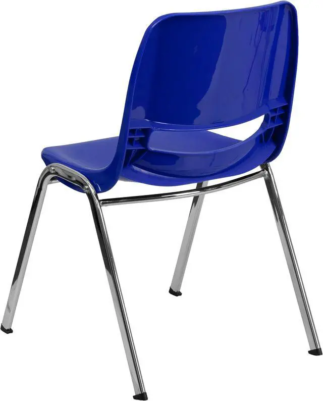Alt view image 3 of 20 - HERCULES Series 880 lb. Capacity Navy Ergonomic Shell Stack Chair with Chrome Frame and 18'' Seat Height
