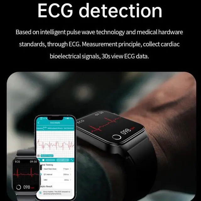 Alt view image 4 of 7 - E500 1.83 inch HD Square Screen TPU Watch Strap Smart Watch Supports ECG Monitoring / Non-invasive Blood Sugar TPU Strap(Black) (Black)
