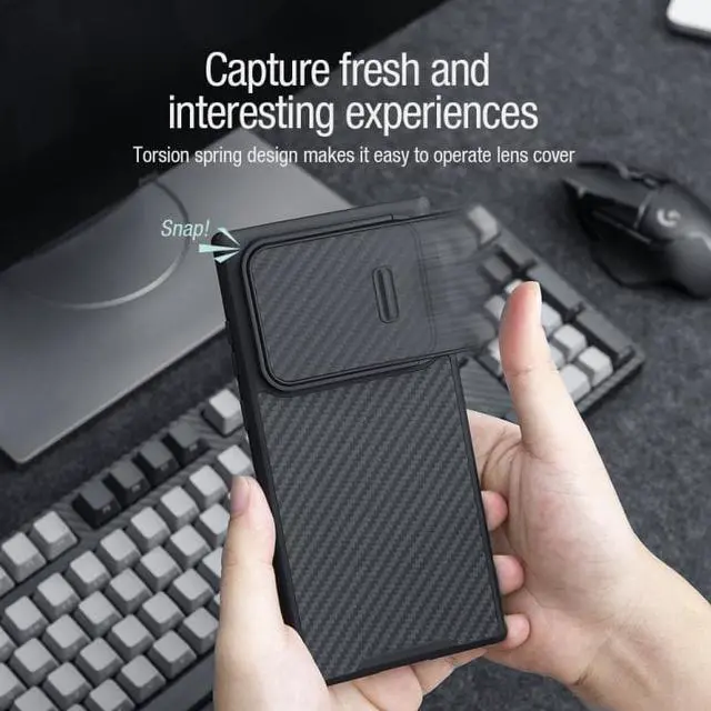 Alt view image 3 of 6 - For Samsung Galaxy S22 Ultra 5G NILLKIN Synthetic Fiber Camshield Phone Case