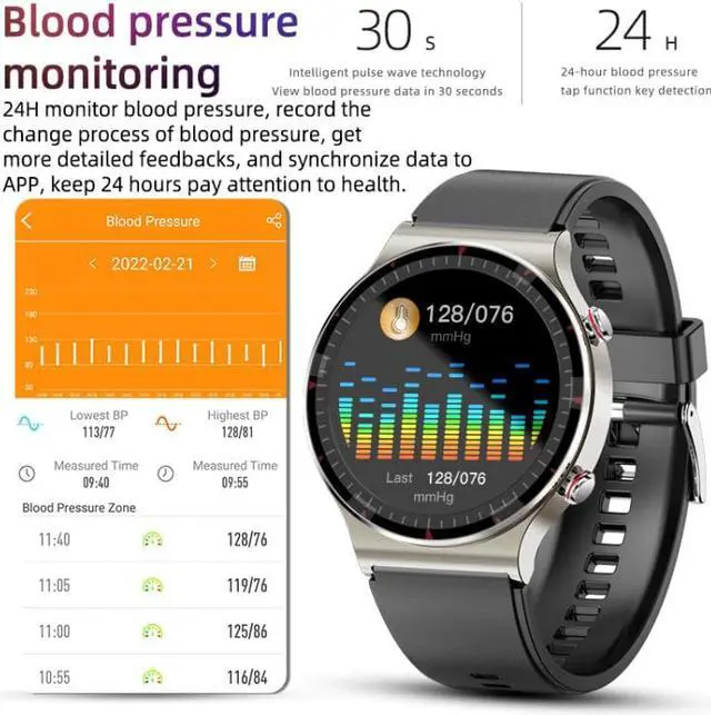 Alt view image 4 of 7 - G08 1.3 inch TFT Screen Smart Watch, Support Medical-grade ECG Measurement/Women Menstrual Reminder, Style:Black Leather Strap