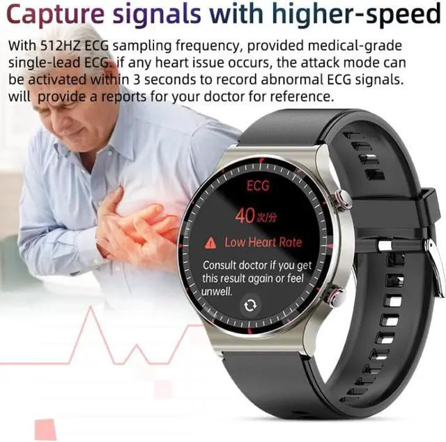 Alt view image 3 of 7 - G08 1.3 inch TFT Screen Smart Watch, Support Medical-grade ECG Measurement/Women Menstrual Reminder, Style:Black Leather Strap