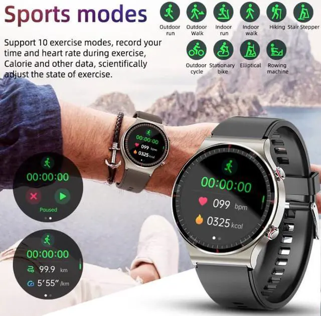 Alt view image 7 of 7 - G08 1.3 inch TFT Screen Smart Watch, Support Medical-grade ECG Measurement/Women Menstrual Reminder, Style:Black Leather Strap