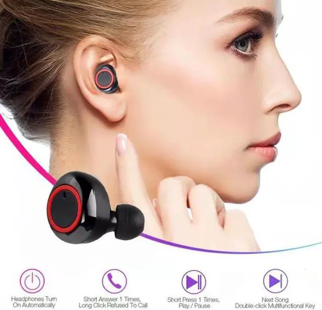 Alt view image 4 of 5 - Y50 Sports Outdoor TWS Bluetooth 5.0 Touch Wireless Headphones (White Blue) Black