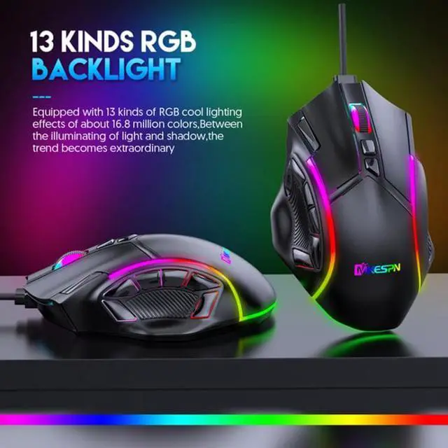 Alt view image 3 of 7 - MKESPN X15 Full Speed 12800DPI 12 Buttons Macro Definition RGB Wired Mouse