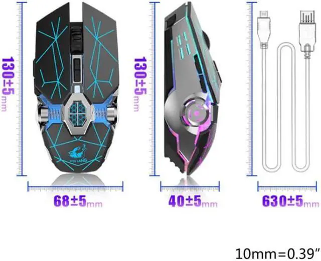 Alt view image 3 of 7 - FREEDOM-WOLF X13 2400 DPI 6 Keys Wireless Charging Silent Water-cooled Luminous Mechanical Gaming Mouse (Star Black)