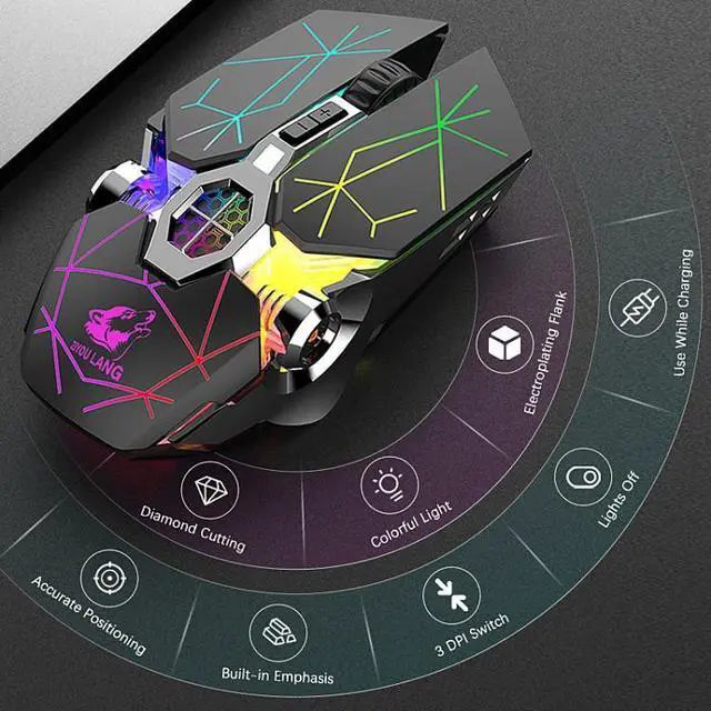 Alt view image 4 of 7 - FREEDOM-WOLF X13 2400 DPI 6 Keys Wireless Charging Silent Water-cooled Luminous Mechanical Gaming Mouse (Star Black)