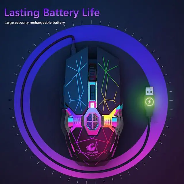 Alt view image 6 of 7 - FREEDOM-WOLF X13 2400 DPI 6 Keys Wireless Charging Silent Water-cooled Luminous Mechanical Gaming Mouse (Star Black)