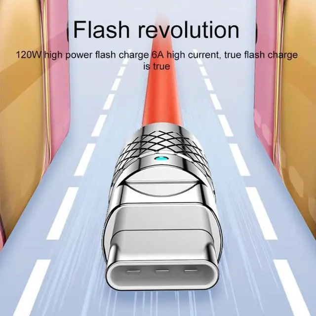 Alt view image 3 of 7 - Mech Series 6A 120W USB to 8 Pin Metal Plug Silicone Fast Charging Data Cable, Length: 1.2m