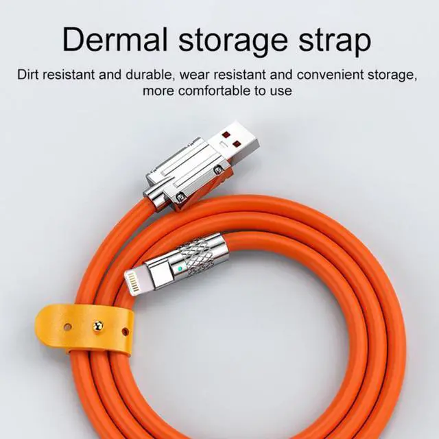 Alt view image 6 of 7 - Mech Series 6A 120W USB to 8 Pin Metal Plug Silicone Fast Charging Data Cable, Length: 1.2m