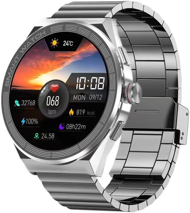 Main image of BM01 1.45 inch Steel Band IP68 Waterproof Smart Watch Support Bluetooth Call / NFC (Silver)