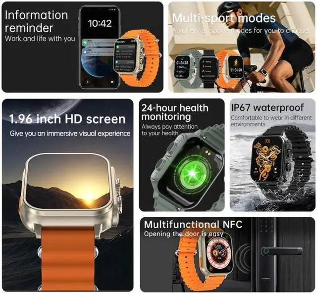 Alt view image 7 of 7 - N22 2 in 1 1.96 inch HD Display Sport Bluetooth Call Earphone Smart Watch (Black)