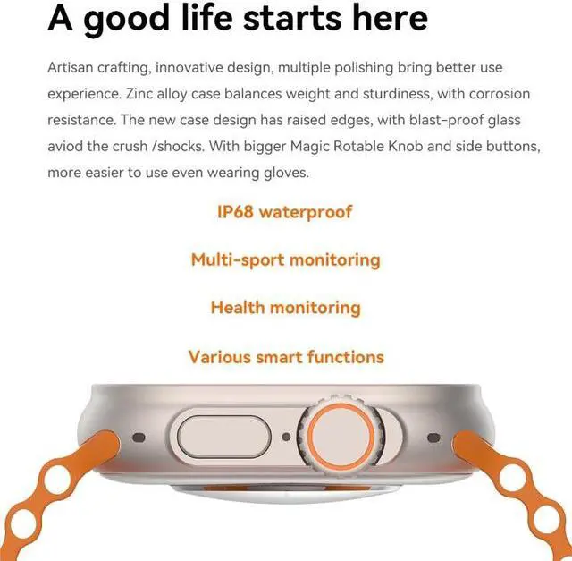 Alt view image 4 of 7 - S800 Ultra Max 1.96 inch TFT Screen Smart Watch, Support Heart Rate / Blood Pressure Monitoring (Blue) Black