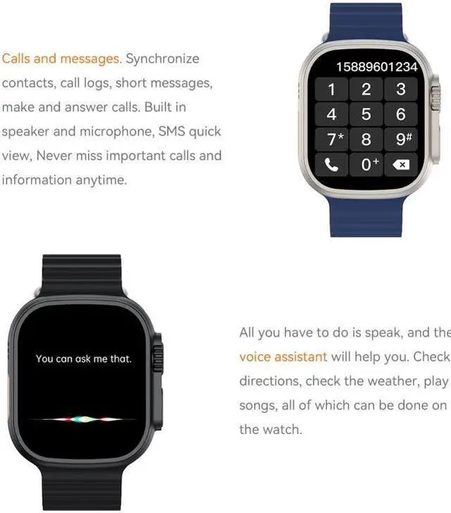 Alt view image 7 of 7 - S800 Ultra Max 1.96 inch TFT Screen Smart Watch, Support Heart Rate / Blood Pressure Monitoring (Blue) Black