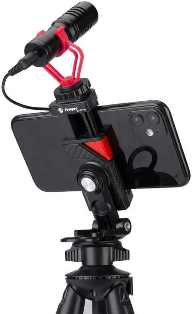 Alt view image 4 of 5 - Fotopro SJ-89 Pro Carbon Fiber Texture Horizontal and Vertical Tripod Mount Adapter Phone Clamp