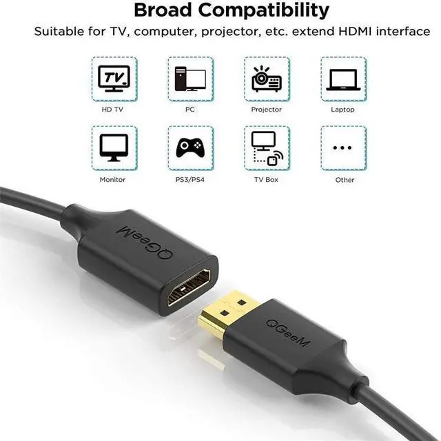 Alt view image 3 of 4 - QGeeM QG-HD19 4K HDMI 2.0 Extension Cable Supports 3D, HD, 2160p, Compatible With Roku Fire Stick