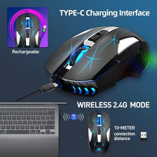 Alt view image 5 of 6 - HXSJ T300 7 Keys 2400DPI 2.4G Colorful Luminous Wireless Mouse