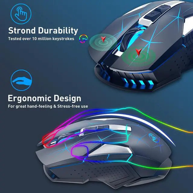 Alt view image 6 of 6 - HXSJ T300 7 Keys 2400DPI 2.4G Colorful Luminous Wireless Mouse