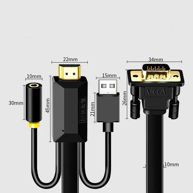 Alt view image 2 of 7 - 1m JH HV10 1080P HDMI to VGA Cable Projector TV Box Computer Notebook Industrial Display Adapter Cable