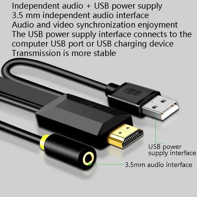 Alt view image 4 of 7 - 1m JH HV10 1080P HDMI to VGA Cable Projector TV Box Computer Notebook Industrial Display Adapter Cable