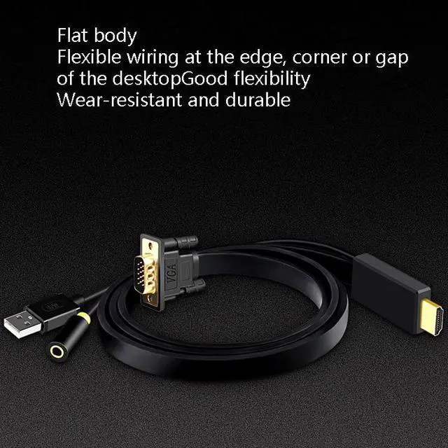 Alt view image 7 of 7 - 1m JH HV10 1080P HDMI to VGA Cable Projector TV Box Computer Notebook Industrial Display Adapter Cable