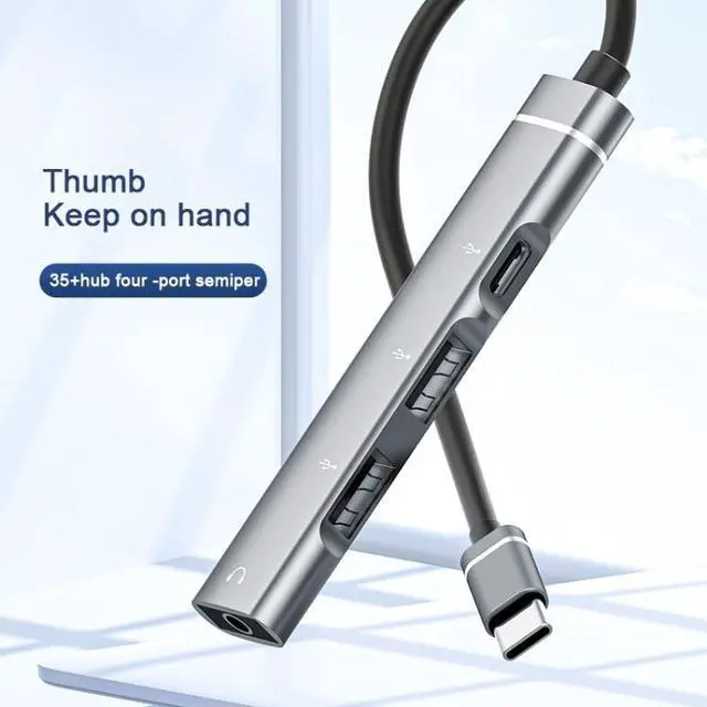 Alt view image 2 of 7 - Type-C to 3.5mm + USB HUB Grey