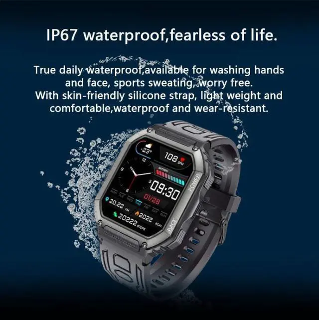 Alt view image 7 of 7 - KR06 1.8 Inch Heart Rate Blood Pressure Monitoring Smart Calling Watch (Black)
