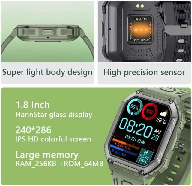 Alt view image 5 of 7 - KR06 1.8 Inch Heart Rate Blood Pressure Monitoring Smart Calling Watch (Black)