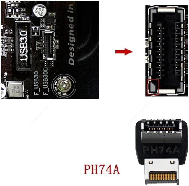 Alt view image 7 of 7 - 2pcs USB3.1 Type-E Computer Motherboard Interface 90 Degrees Elbow Front Type-C Adapter (PH74A) - OEM