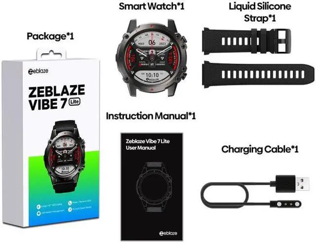 Alt view image 2 of 7 - Zeblaze Vibe 7 Lite 1.47 inch IPS Screen 3 ATM IP69K Waterproof Smart Watch, Support Voice Call / Health Monitoring (Black)