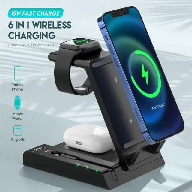 Alt view image 2 of 7 - D2 15W Max 6 in 1 Multifunction Fast Wireless Charger Holder (Black)