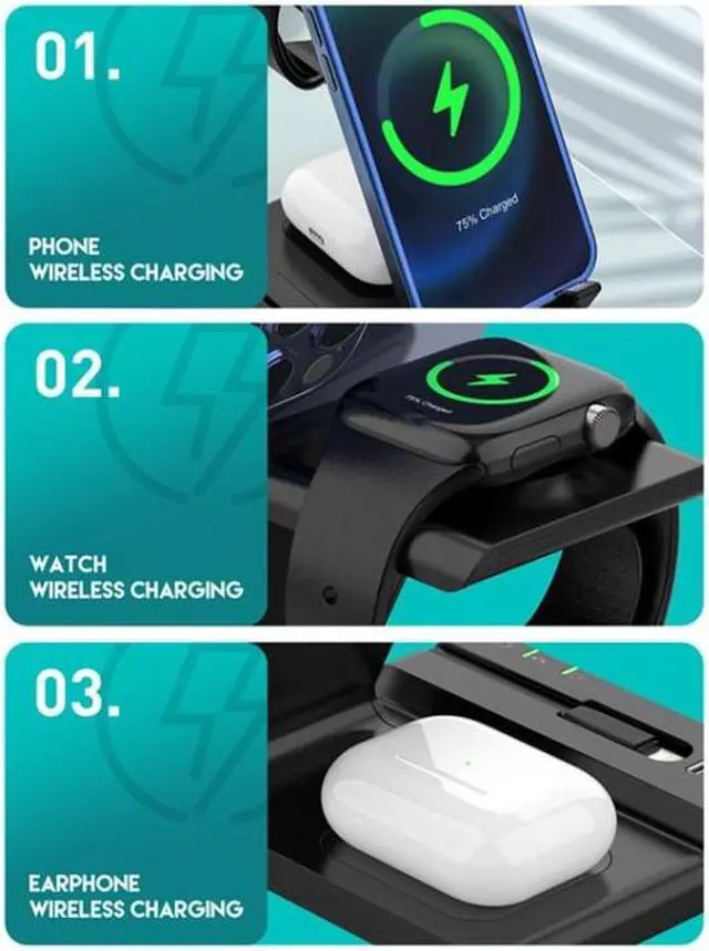 Alt view image 5 of 7 - D2 15W Max 6 in 1 Multifunction Fast Wireless Charger Holder (Black)