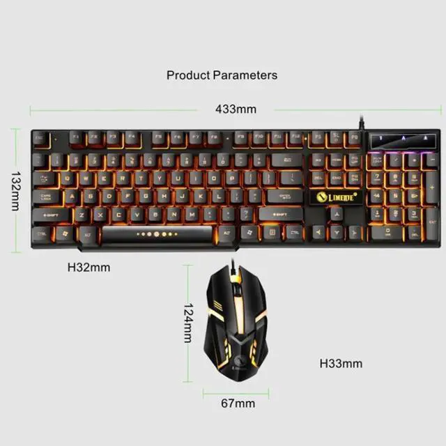 Alt view image 2 of 7 - LIMEIDE GTX300 1600DPI 104 Keys USB Rainbow Suspended Backlight Wired Luminous Keyboard and Mouse Set, Cable Length: 1.4m (Black)