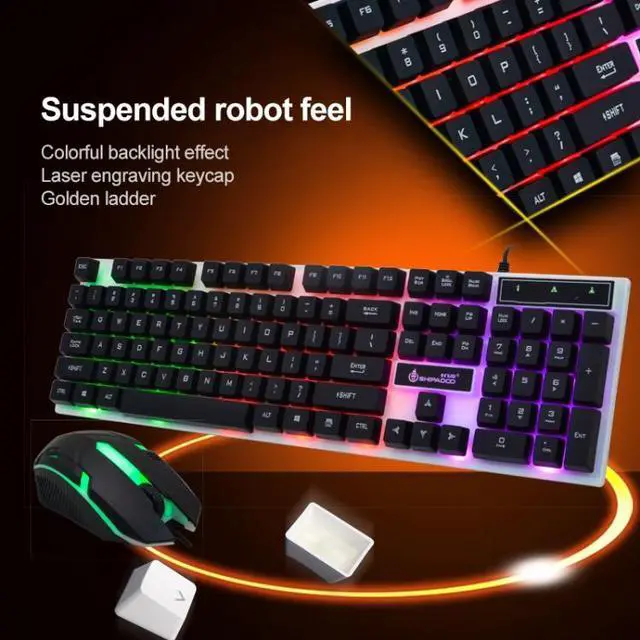 Alt view image 5 of 5 - SHIPADOO D280 Wired RGB Backlight Mechanical Feel Suspension Keyboard + 3D Cool Mouse Kit for Laptop, PC (Black)