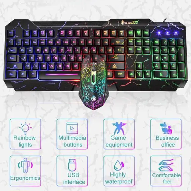 Alt view image 3 of 7 - SHIPADOO D620 104-key Wired RGB Color Cracked Backlight Gaming Keyboard Mouse Kit for Laptop, PC