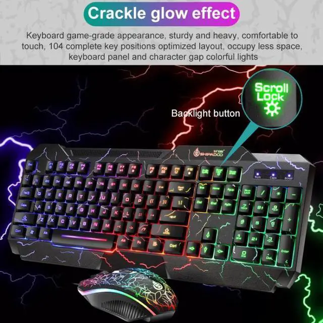 Alt view image 5 of 7 - SHIPADOO D620 104-key Wired RGB Color Cracked Backlight Gaming Keyboard Mouse Kit for Laptop, PC