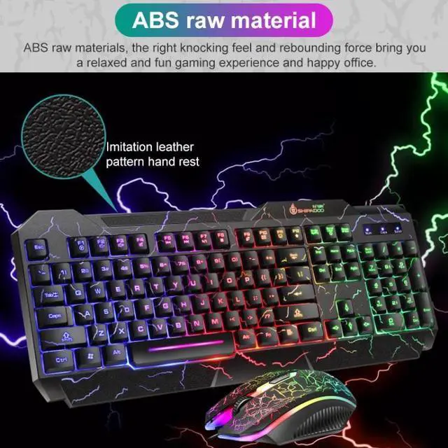 Alt view image 7 of 7 - SHIPADOO D620 104-key Wired RGB Color Cracked Backlight Gaming Keyboard Mouse Kit for Laptop, PC