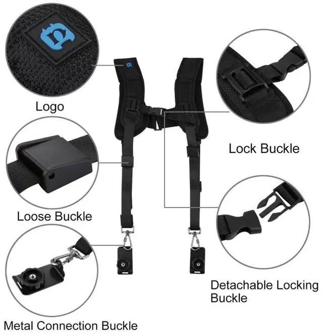 Alt view image 7 of 7 - PULUZ Quick Release Double Shoulder Harness Soft Pad Decompression Foam Strap Belt for DSLR Digital Cameras (Style 2)