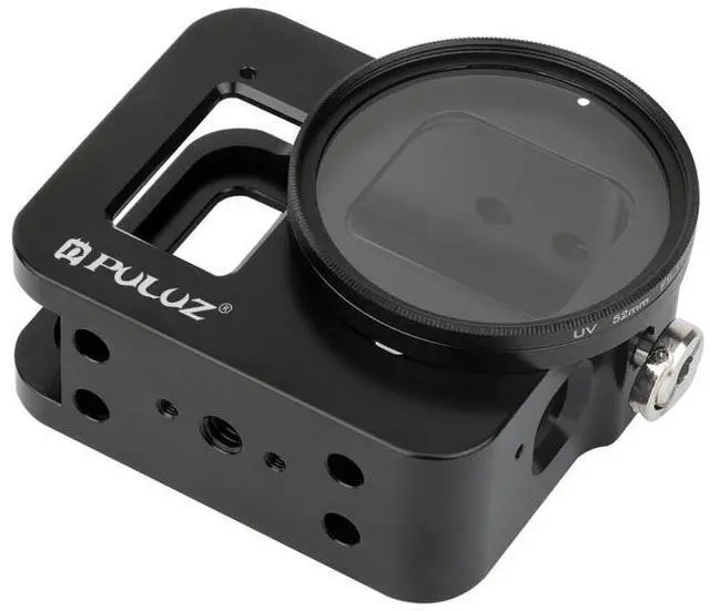 Alt view image 3 of 7 - PULUZ Housing Shell CNC Aluminum Alloy Protective Cage with Insurance Frame & 52mm UV Lens for GoPro HERO8 Black (Black)