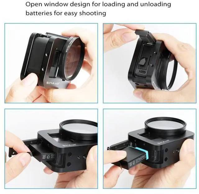 Alt view image 6 of 7 - PULUZ Housing Shell CNC Aluminum Alloy Protective Cage with Insurance Frame & 52mm UV Lens for GoPro HERO8 Black (Black)