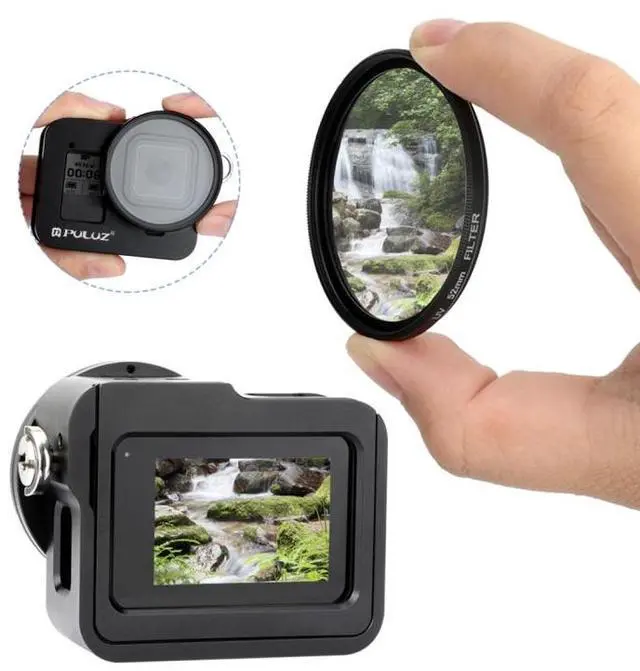 Alt view image 5 of 7 - PULUZ Housing Shell CNC Aluminum Alloy Protective Cage with Insurance Frame & 52mm UV Lens for GoPro HERO8 Black (Black)