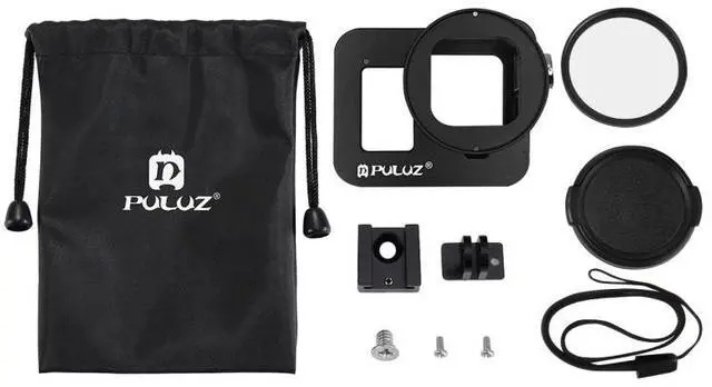 Alt view image 7 of 7 - PULUZ Housing Shell CNC Aluminum Alloy Protective Cage with Insurance Frame & 52mm UV Lens for GoPro HERO8 Black (Black)