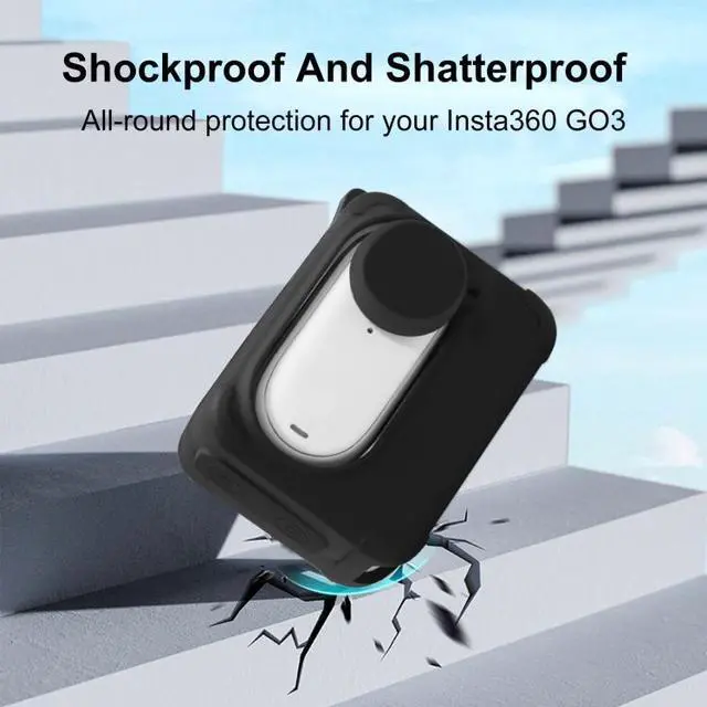Alt view image 6 of 7 - For Insta360 GO 3 PULUZ Camera Charging Case Silicone Case with Lens Cap & Strap (Black)